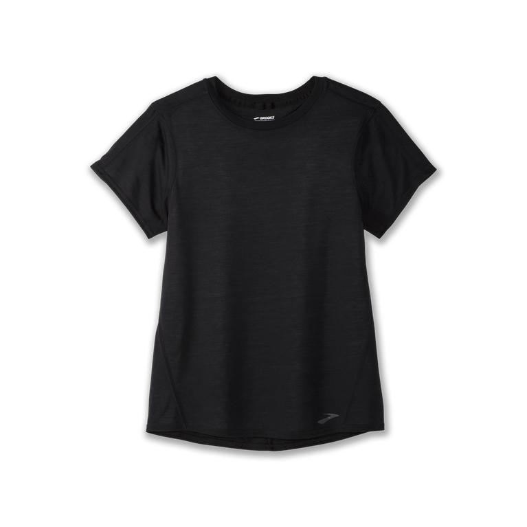 Brooks DISTANCE Short Sleeve Running Shirt Womens Sale - Black (KJO695201)